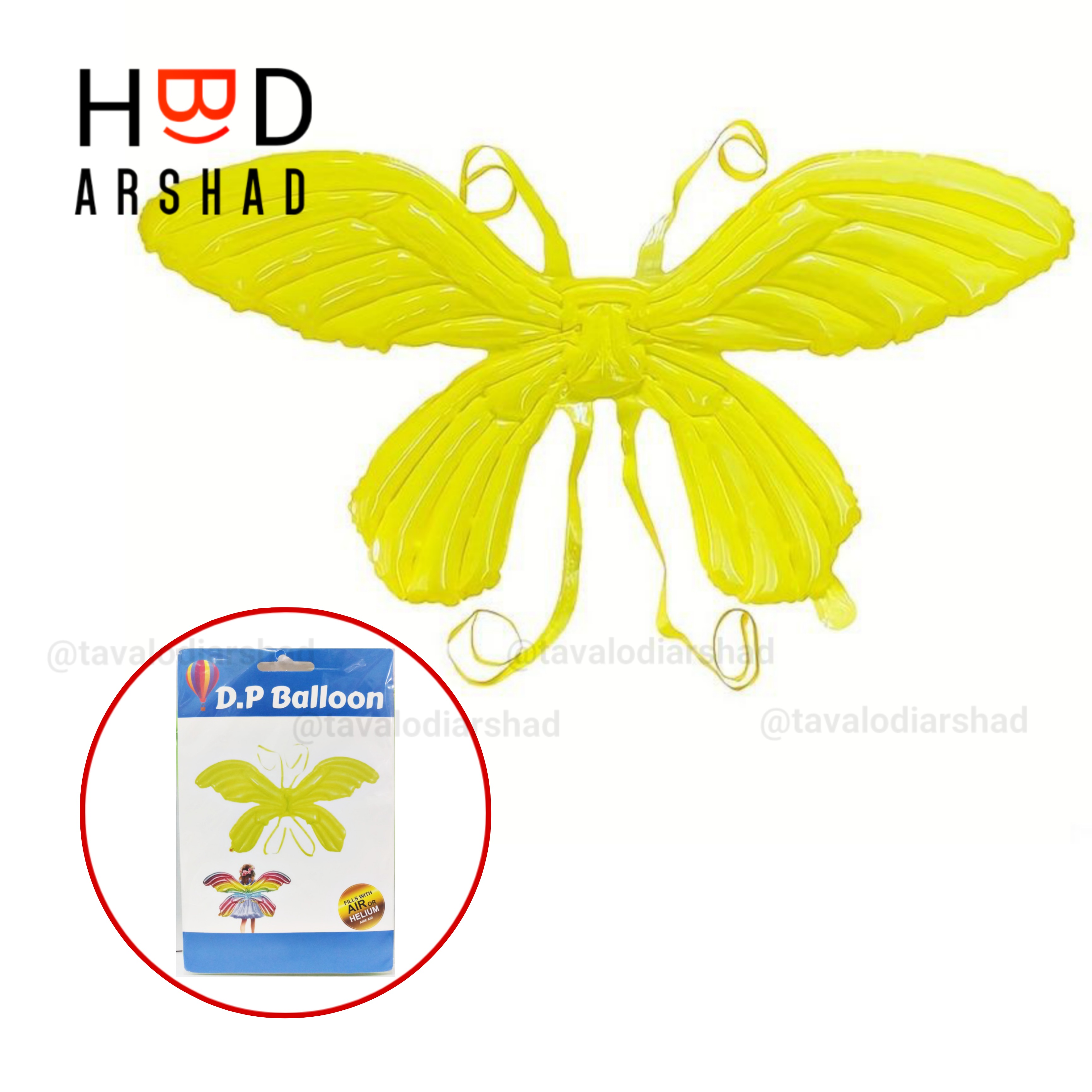 بادکنک فویلی بال پروانه  زرد